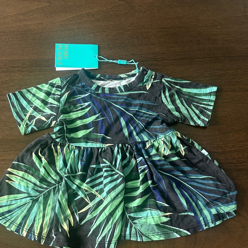 Posh Peanut Black Dress with Green Palm Print